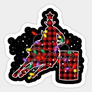 Red Buffalo Plaid Barrel Racing Christmas Pajamas Xmas Tree Lights Sticker